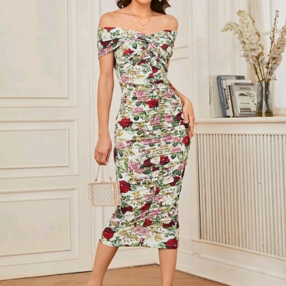 🟥X-Large Floral Off Shoulder Dress